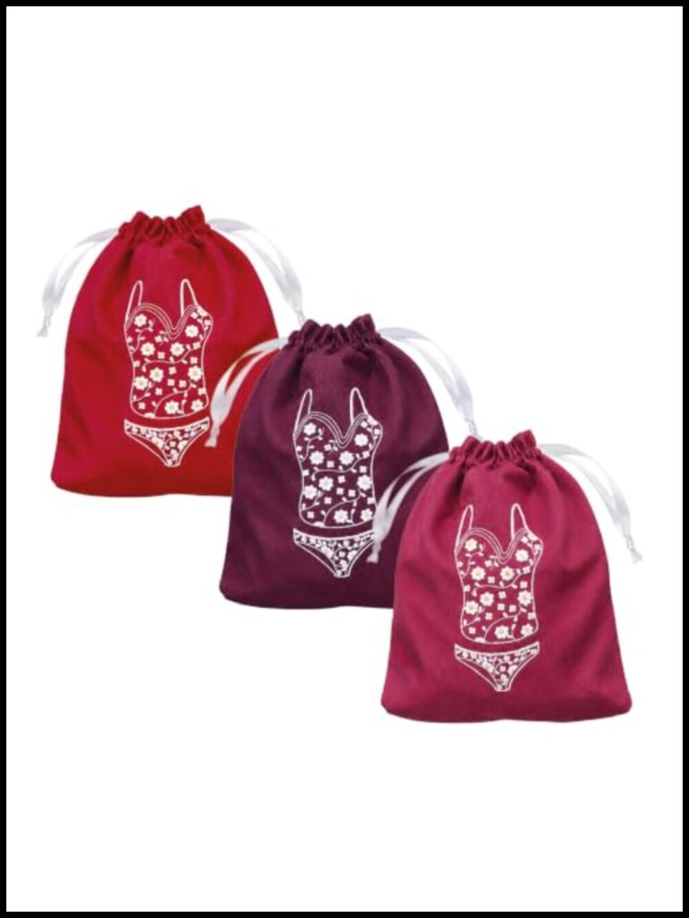 3-Pack Polyester Drawstring Lingerie Travel Bags, Double-Layered Storage for